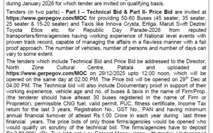 वाहनों के किराये के लिए ई-टेंडर सूचना